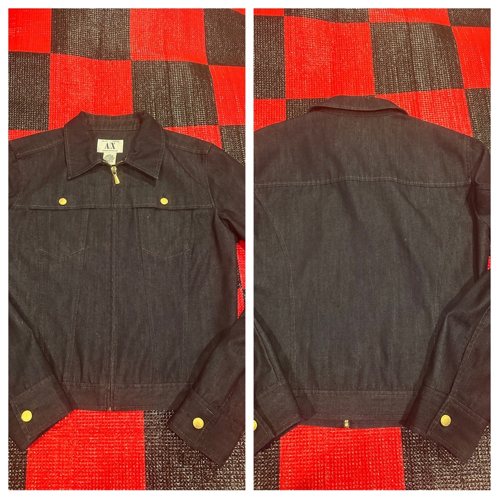 AX Armani Exchange Jean jacket size M
Pit to pit: 18 1/2”
Length: 21”
